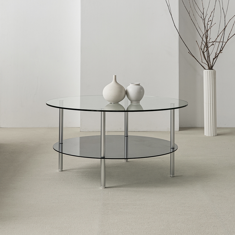 클라르 높은 소파 좌식테이블 원형 강화유리 커피 테이블 650