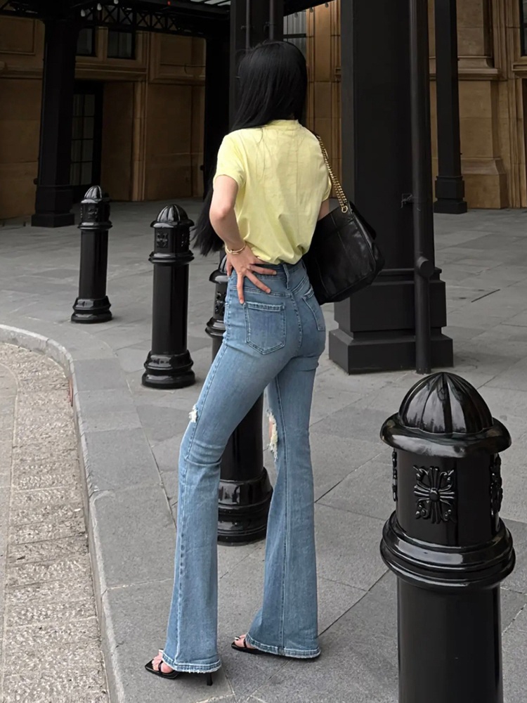찢어진 부츠컷 데님스키니진 봄 여름 하이웨스트 다리얇아보이는 슬림핏 예쁜 디자인 2컬러 - 상세 이미지 5