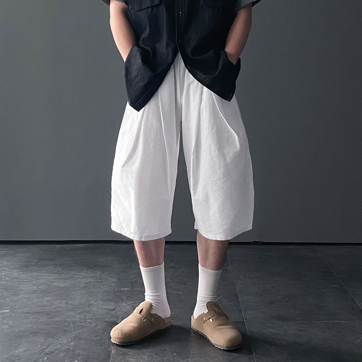 남자버뮤다팬츠 흰반바지 벌룬팬츠 남자린넨반바지 - 상품 이미지