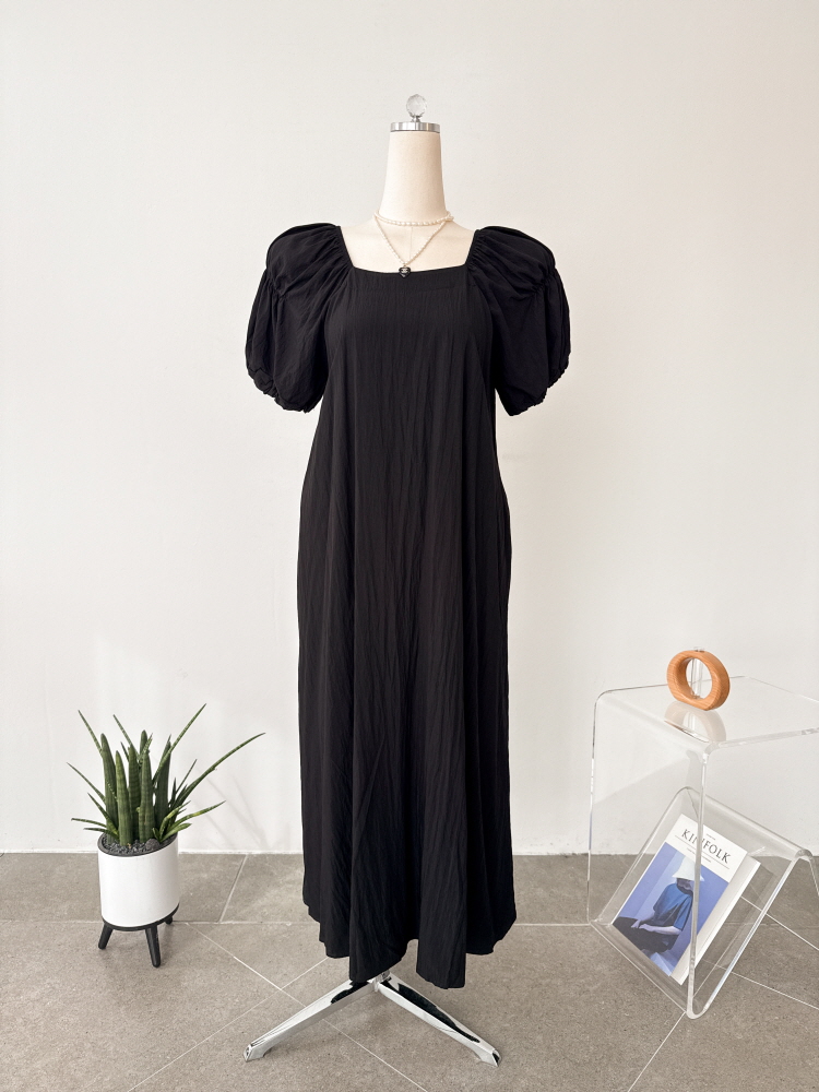 바스락 오프숄더 스퀘어넥 나그랑 플레어 롱 원피스 - 상세 이미지 3