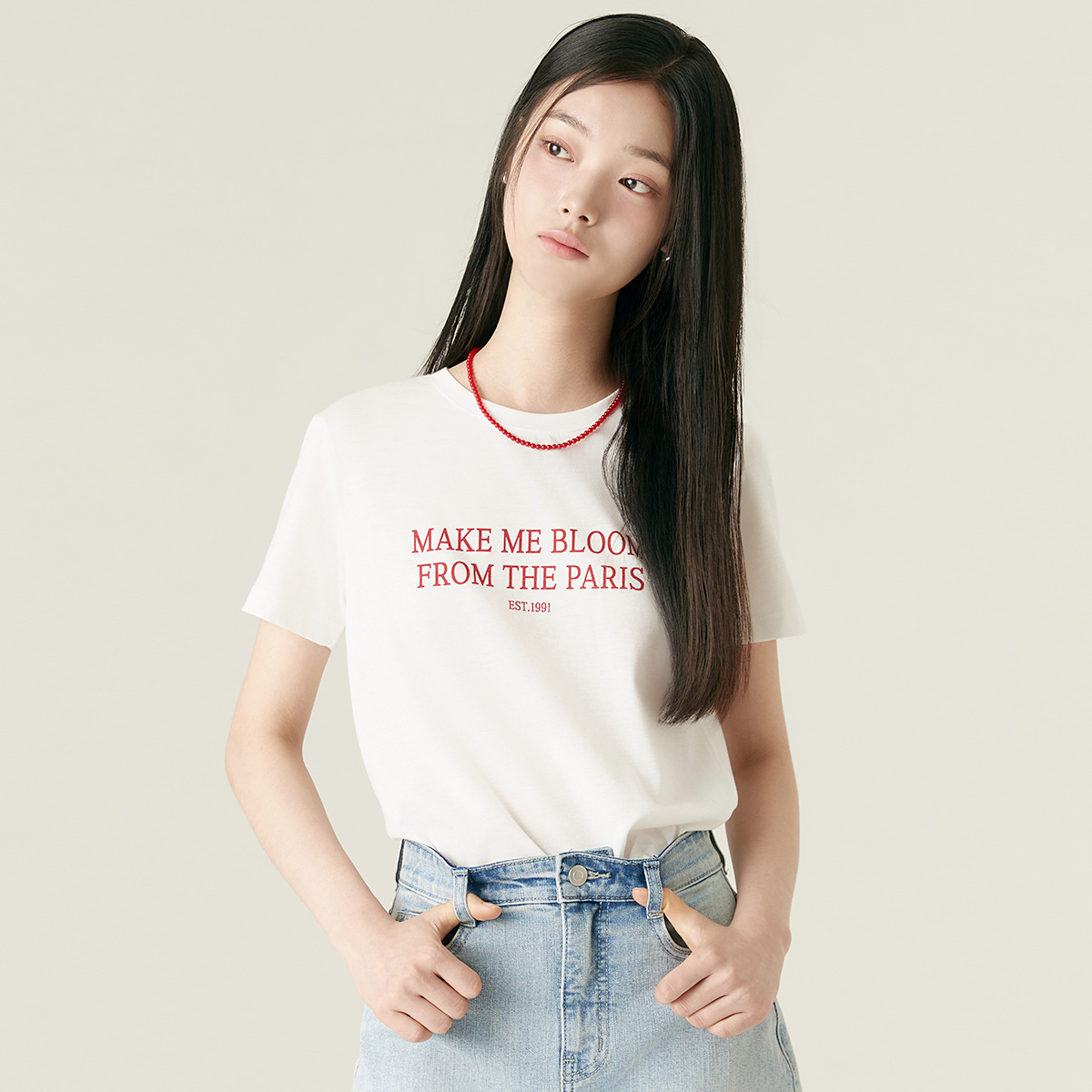 로엠 크롭 레터 티셔츠 RMHWF37R11 - 상품 이미지