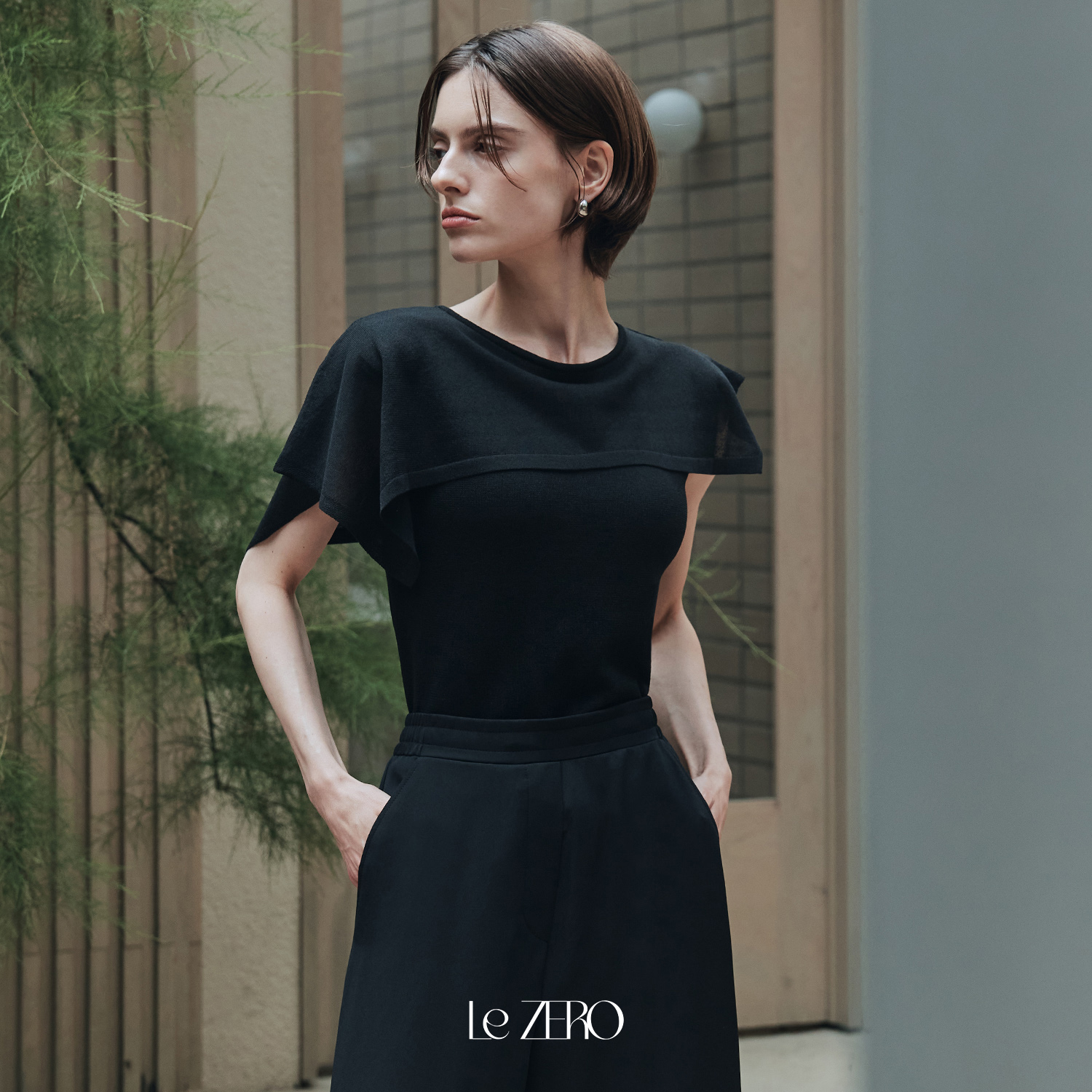 [제로스트릿] 르제로 썸머 플로우 케이프 니트 LeZERO SUMMER FLOW CAPE KNIT / BLACK - 상세 이미지 3