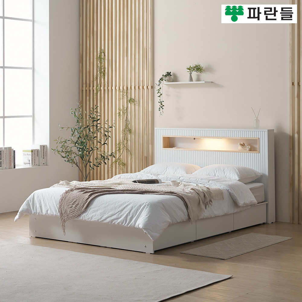 파란들가구 편백 LED 직선무늬 높이300 서랍수납 킨침대프레임 - 상세 이미지 3
