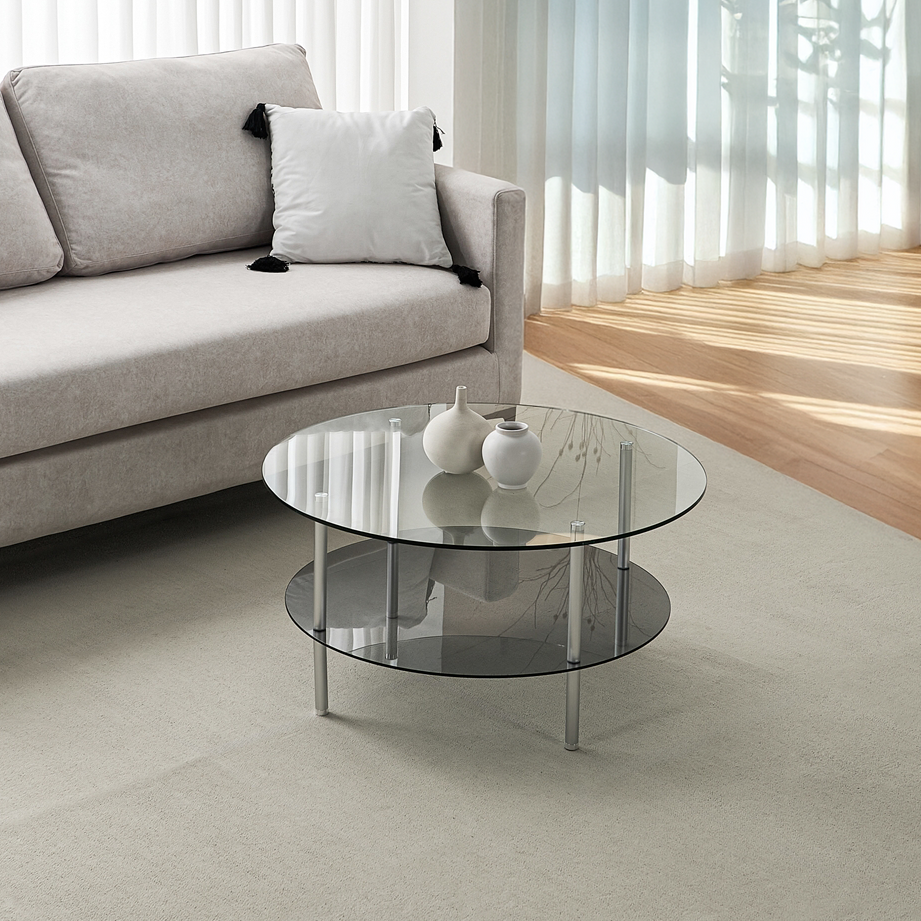 클라르 높은 소파 좌식테이블 원형 강화유리 커피 테이블 650