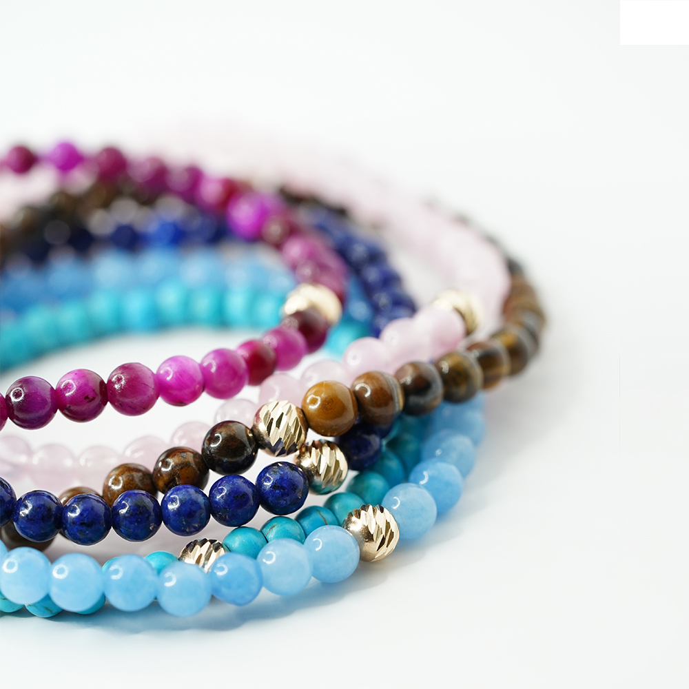 14K 천연석 원석 팔찌 - 금팔찌 탄생석 비즈 금볼 우정 행운 선물