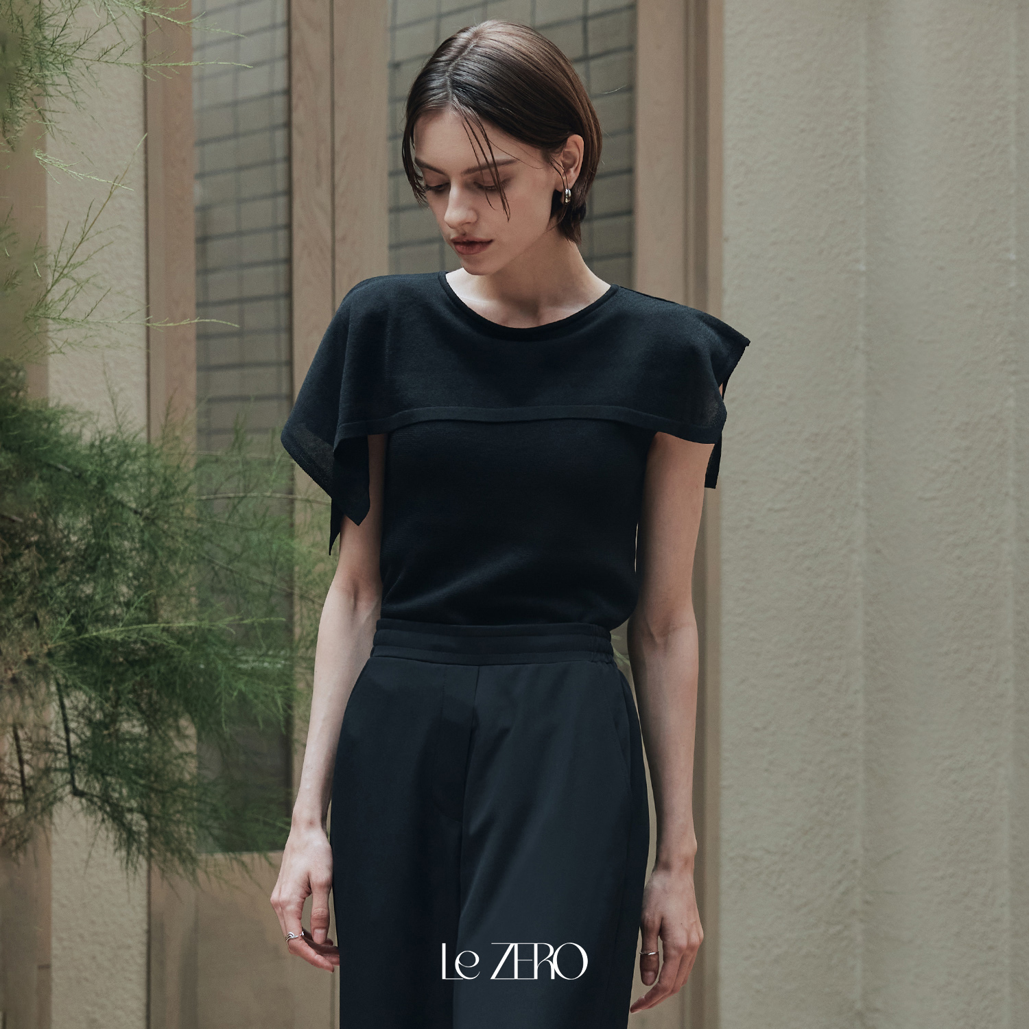 [제로스트릿] 르제로 썸머 플로우 케이프 니트 LeZERO SUMMER FLOW CAPE KNIT / BLACK - 상품 이미지