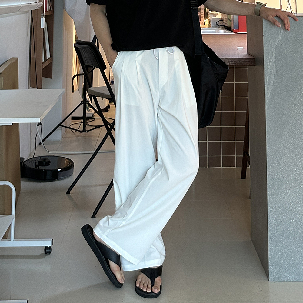 남자 여름바지 밴딩 와이드 쿨 팬츠 남자 냉장고바지 - 상세 이미지 3