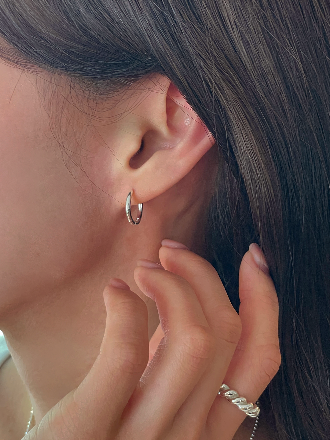 925 실버 베이직 원터치 링 귀걸이 - 상세 이미지 5