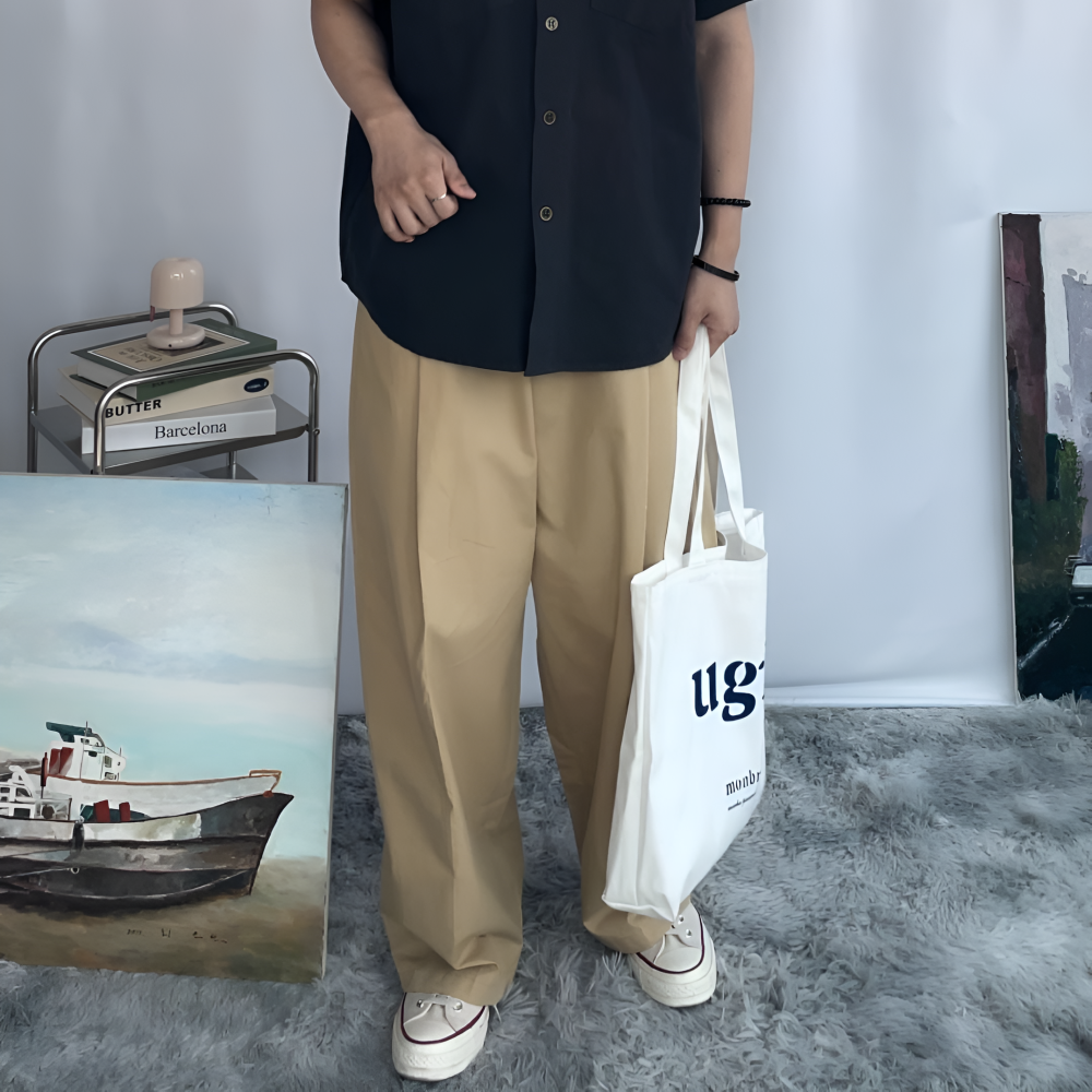 면바지 링클프리 남자 여름 베이지 커브드 벌룬 코튼 팬츠 모드릭 - 상세 이미지 3