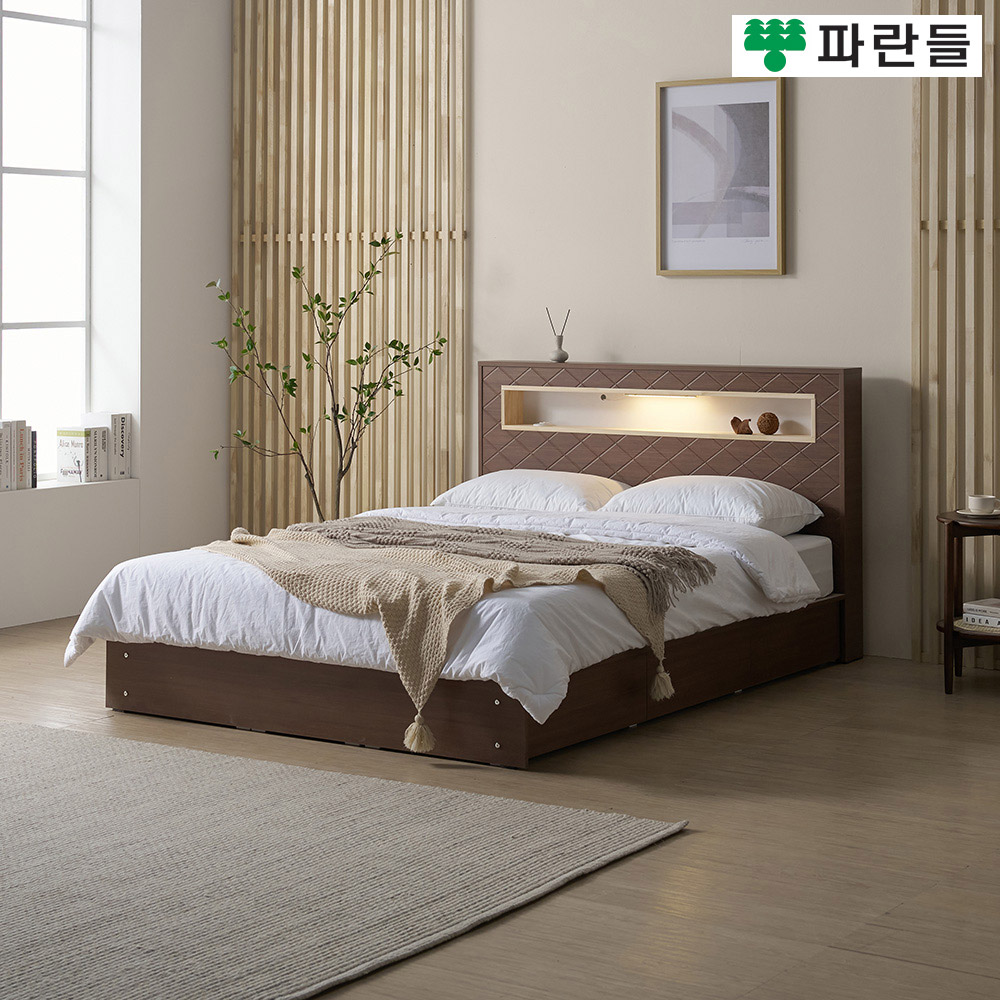 파란들가구 편백 LED 사선무늬헤드 서랍수납 침대프레임 - 상세 이미지 3