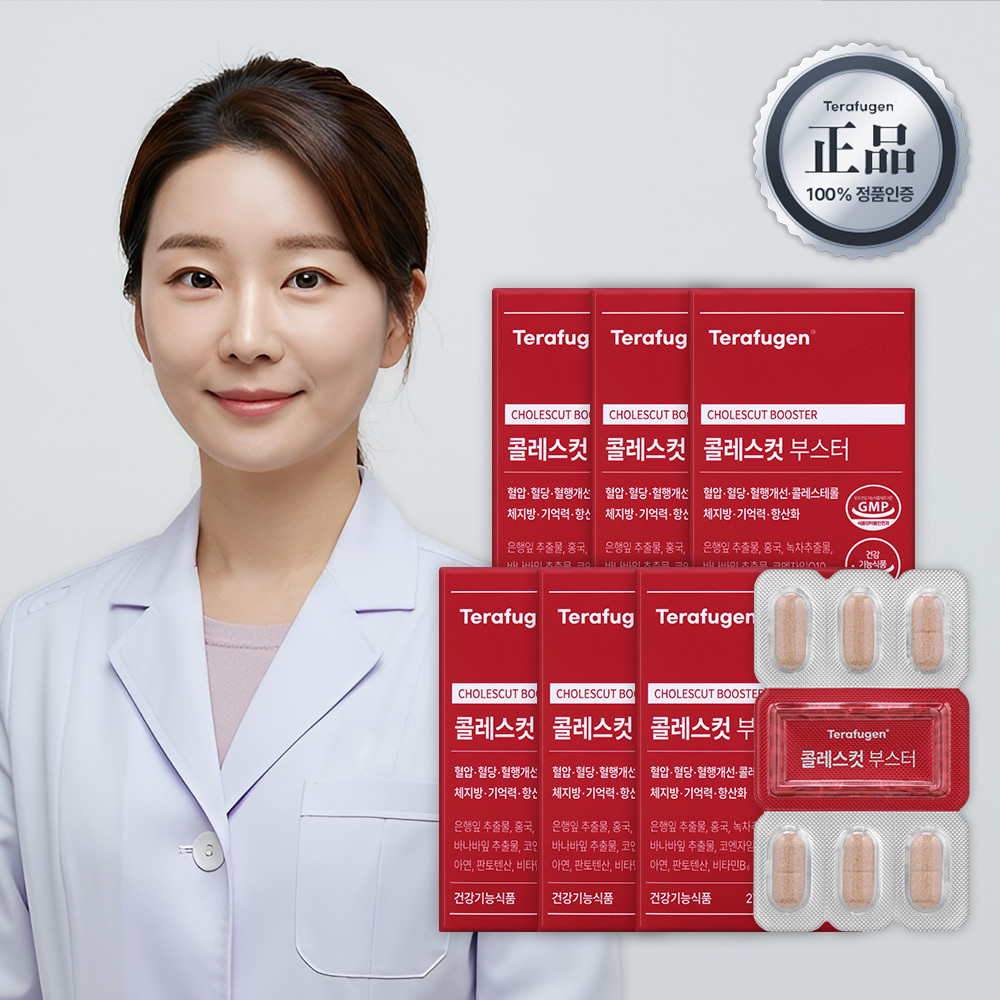 테라퓨젠 콜레스컷 부스터 코엔자임Q10 은행잎 녹차 바나바잎 900mg 30정, 6개 - 상품 이미지