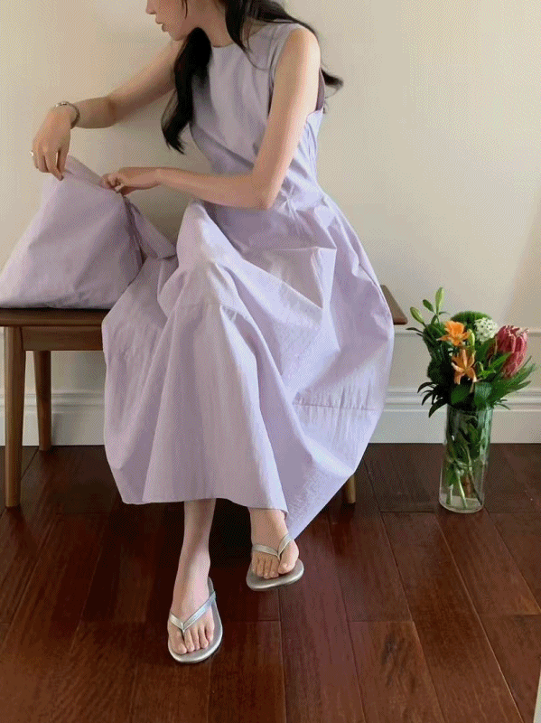 멜로디 라운드넥 민소매 여름 롱 원피스 플레어 A라인 가방 set - 상품 이미지