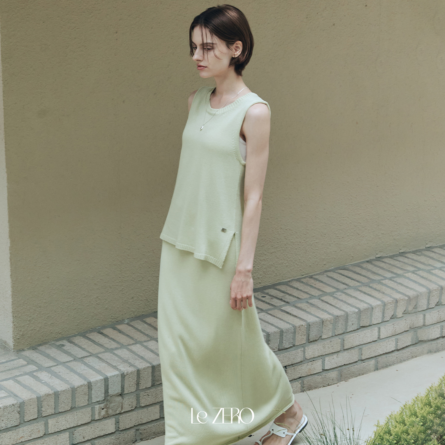[제로스트릿] [세트] 르제로 네오 나시 니트 & 스커트 [SET-UP] LeZERO NEO SLEEVELESS KNIT & SKIRT / LIGHT OLIVE - 상세 이미지 2