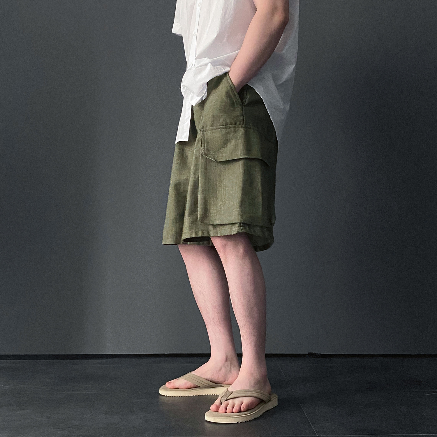남자린넨바지 남자버뮤다팬츠 카고반바지 - 상세 이미지 4