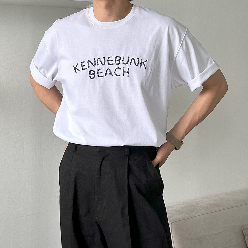 남자 반팔티 흰색 여름 쿨 티셔츠 남자 오버핏 반팔 - 상품 이미지