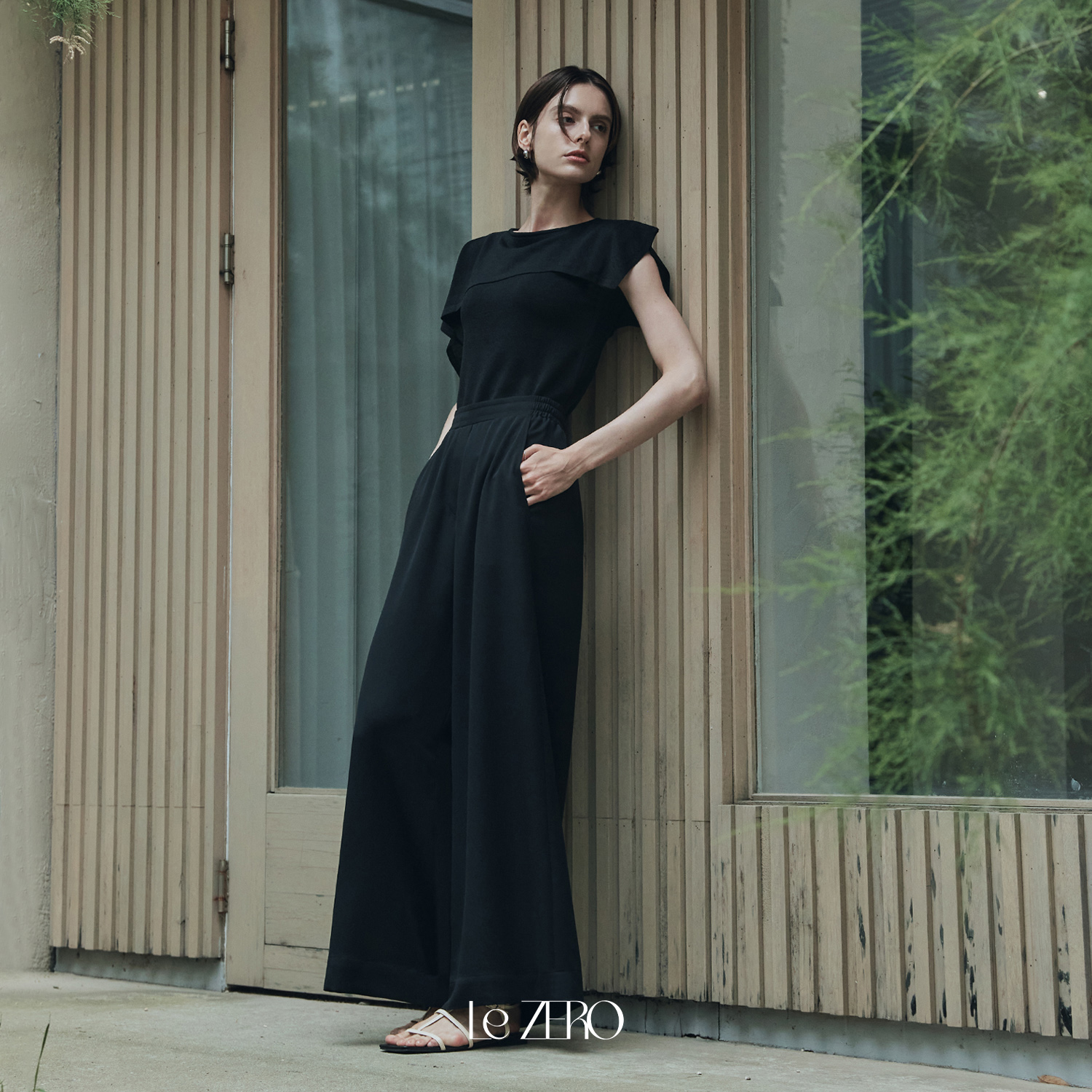 [제로스트릿] 르제로 썸머 플로우 케이프 니트 LeZERO SUMMER FLOW CAPE KNIT / BLACK - 상세 이미지 2