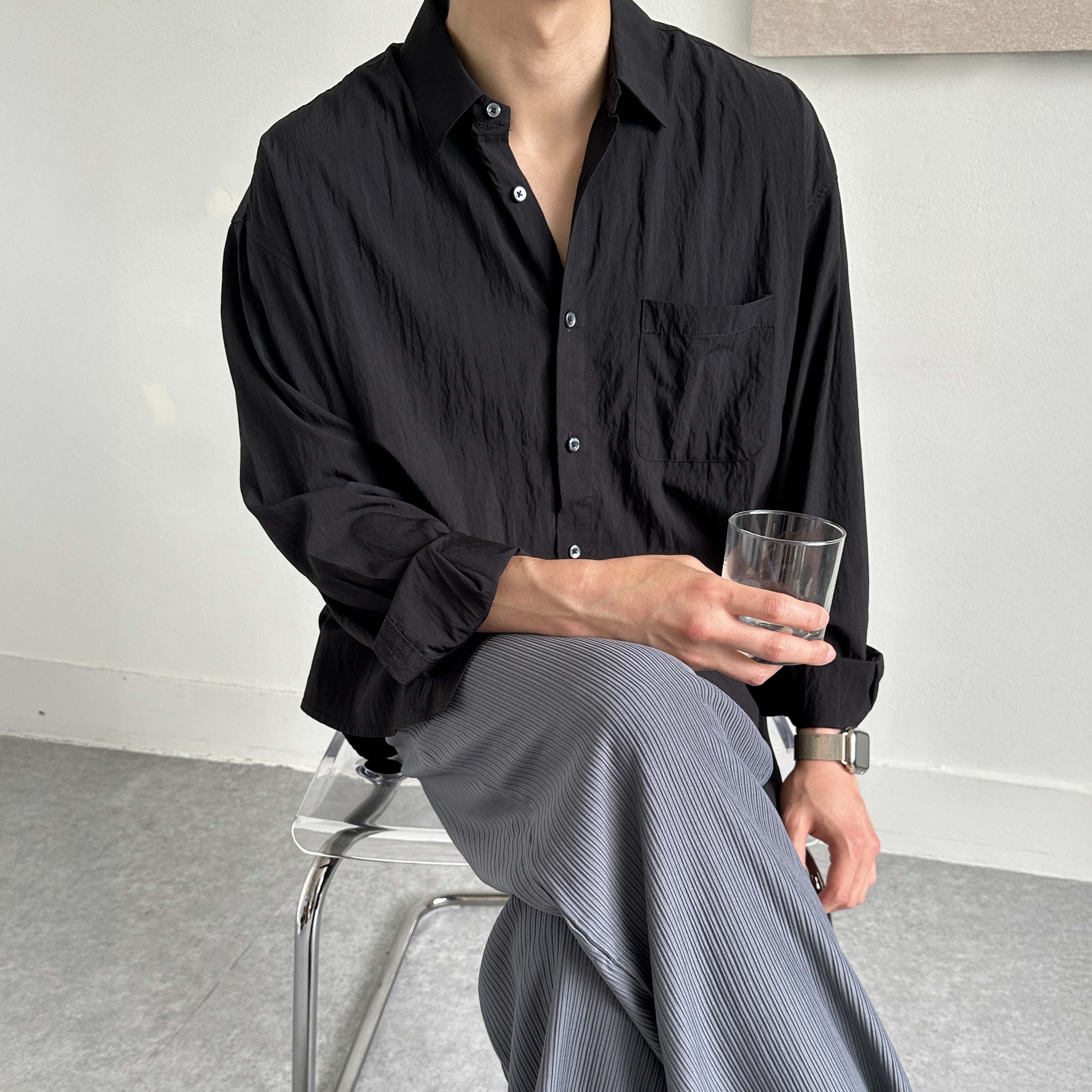 남자셔츠 오버핏 여름 쿨 나일론 남방 남자린넨셔츠