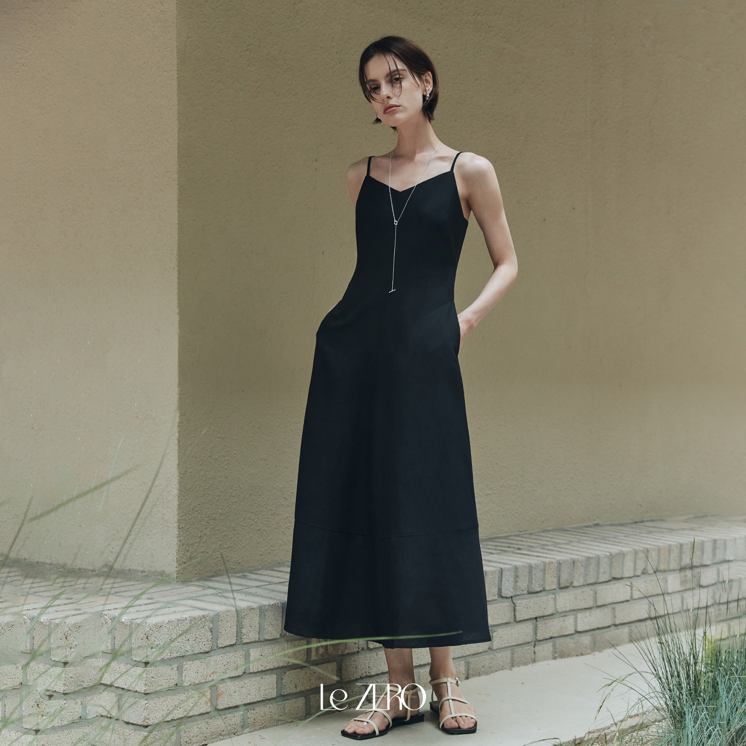 [제로스트릿] 르제로 코튼 린넨 원피스 LeZERO COTTON LINEN ONE-PIECE / BLACK - 상세 이미지 2