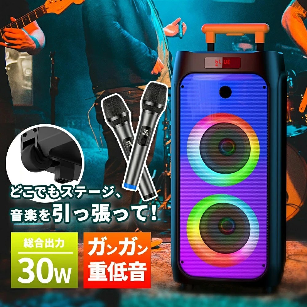 JYX 800W 블루투스 스피커 + 무선마이크 2개 세트 노래방기기 휴대용 가라오케 JYX-T8 - 상품 이미지