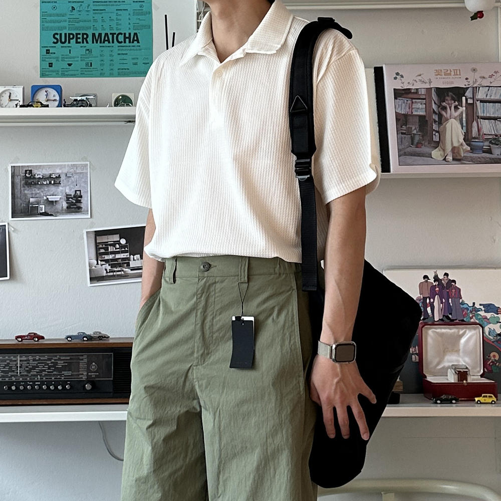 피케 티셔츠 오버핏 여름 남자 반팔티 헨리넥 반팔 - 상세 이미지 4