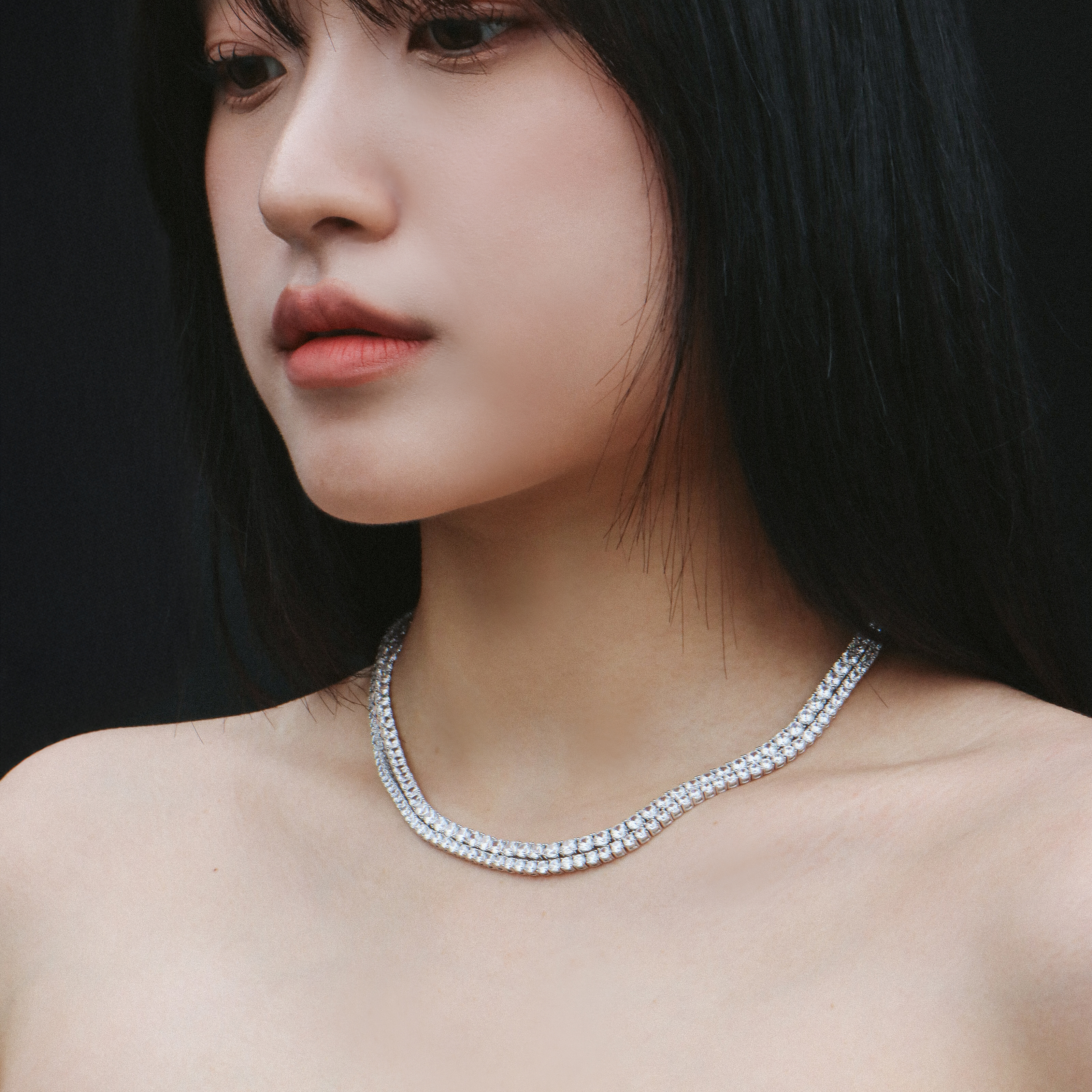 프롱세팅 4mm 라운드 큐빅 지르코니아 테니스목걸이 - 상세 이미지 2