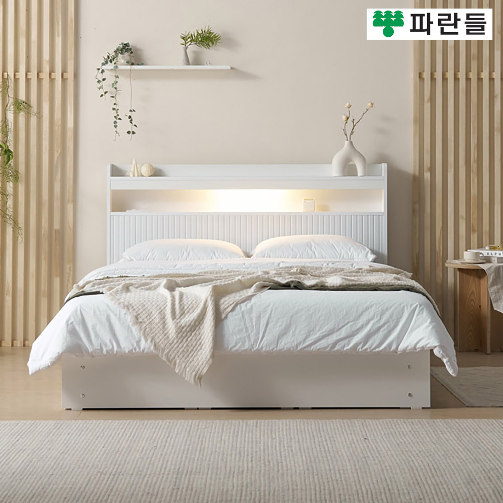 파란들가구 LED 템바보드 헤드 서랍수납침대프레임 서랍침대 - 상품 이미지