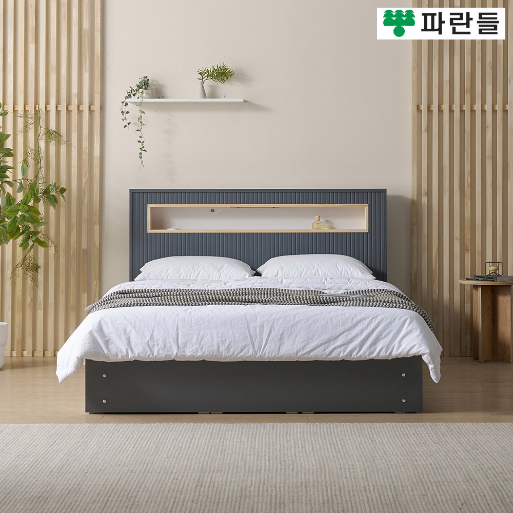 파란들가구 편백 LED 직선무늬 높이300 서랍수납 킨침대프레임 - 상품 이미지