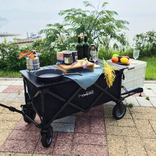 캠프365 파파웨건 테이크아웃 블랙 트레일러 왜건 캠핑웨건 접이식 손수레 브레이크 뒷문개방