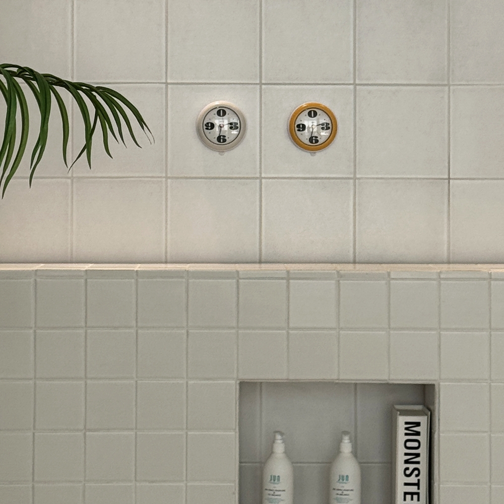 글래스 크로노 클락 방수 욕실시계 흡착식 무소음 벽시계