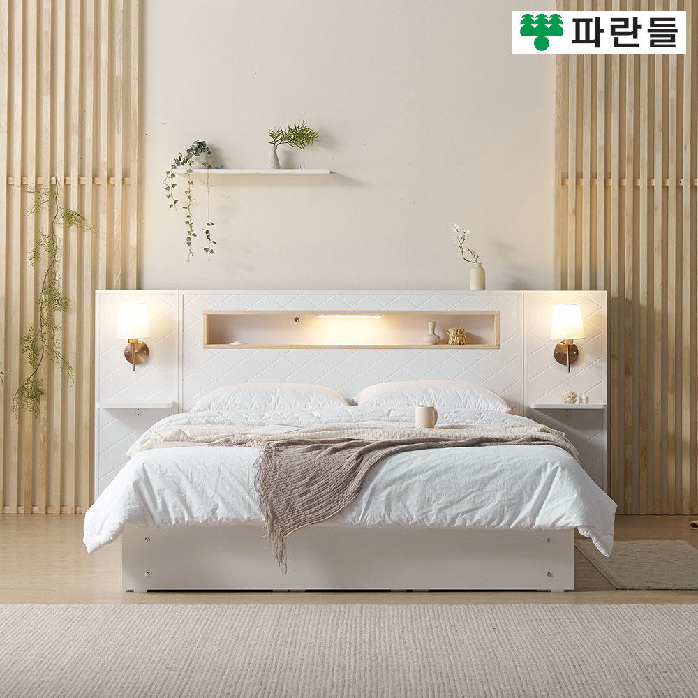 파란들가구 편백 LED 사선무늬헤드 호텔식 서랍수납침대프레임