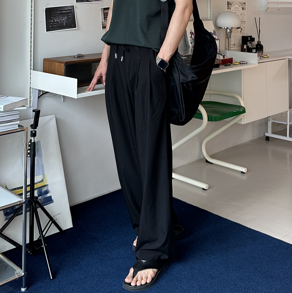 남자 여름바지 밴딩 와이드 쿨 팬츠 남자 냉장고바지 - 상세 이미지 2