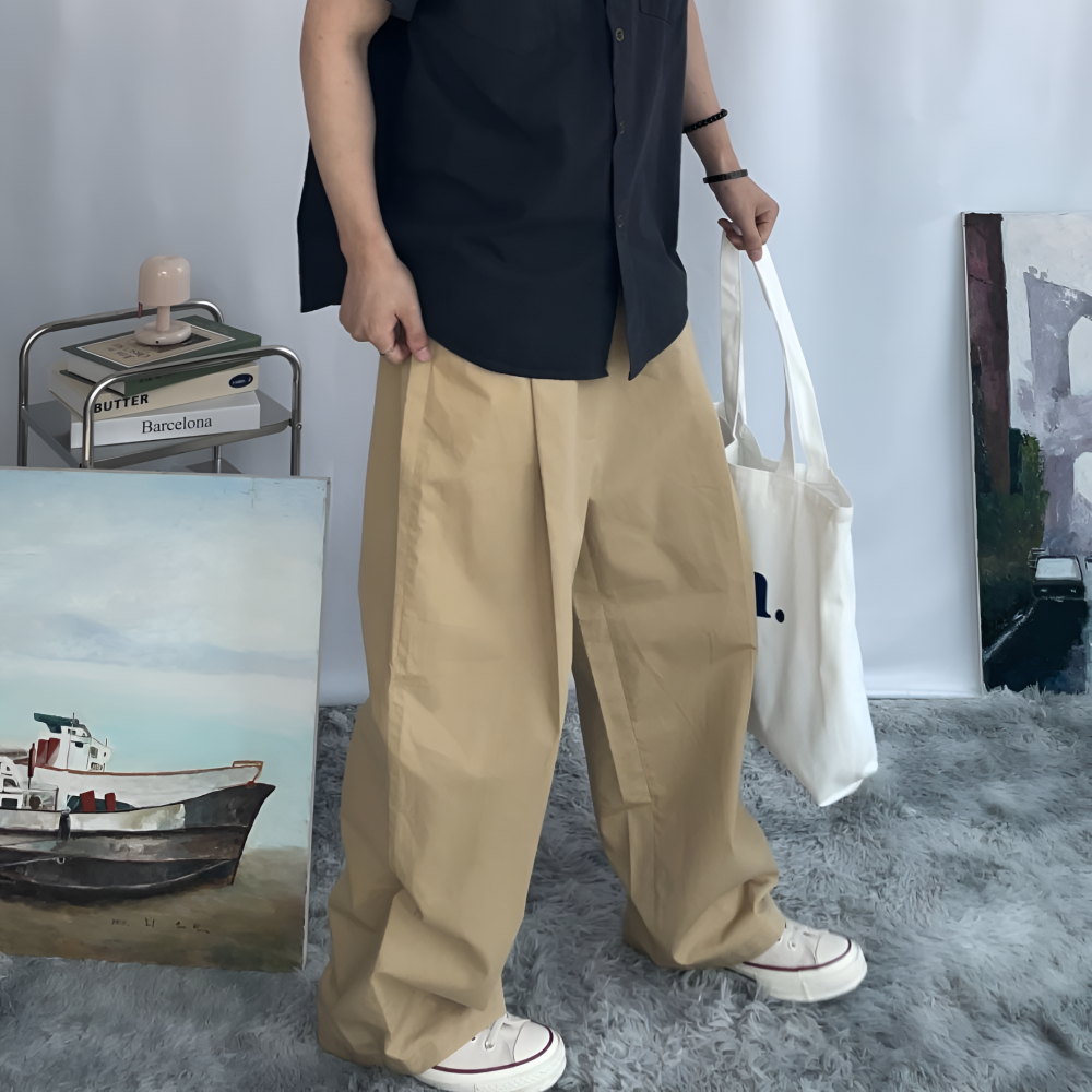 면바지 링클프리 남자 여름 베이지 커브드 벌룬 코튼 팬츠 모드릭 - 상세 이미지 2