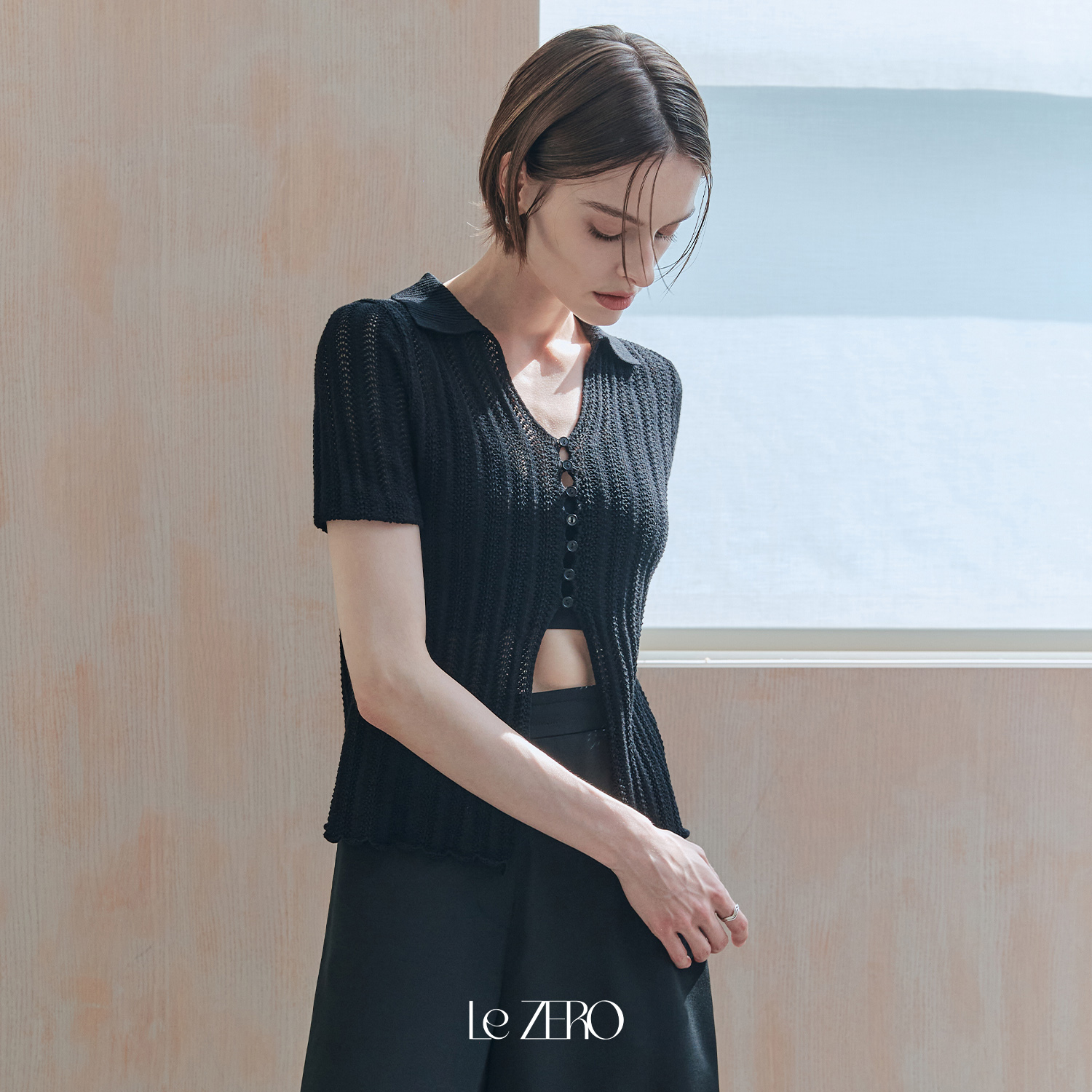 [제로스트릿] 르제로 아이스 펀칭 카라 가디건 LeZERO ICE PUNCHING COLLAR CARDIGAN / BLACK - 상세 이미지 3