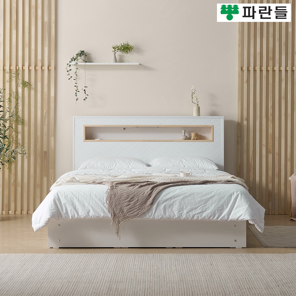 파란들가구 편백 LED 사선무늬헤드 서랍수납 침대프레임 - 상세 이미지 2