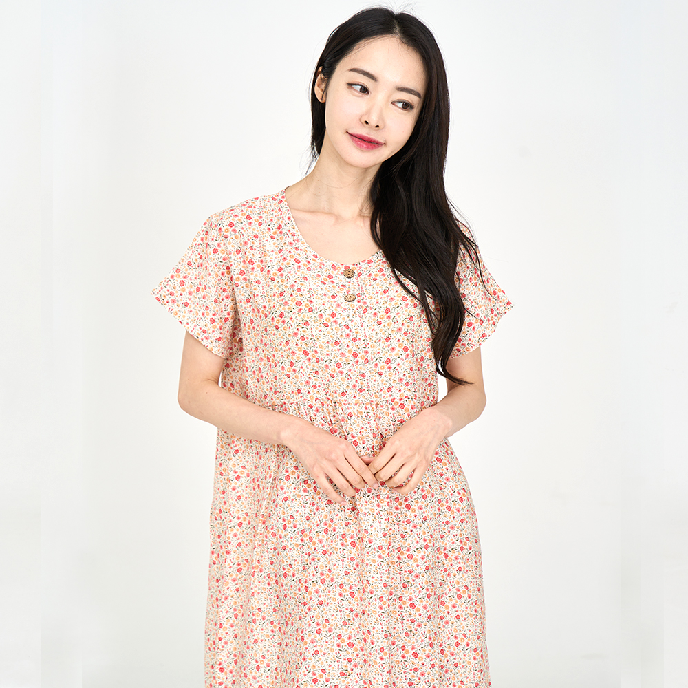 [라스트드롭] 여성잠옷원피스 인견 플라워 반팔 원피스 파자마 제품 이미지