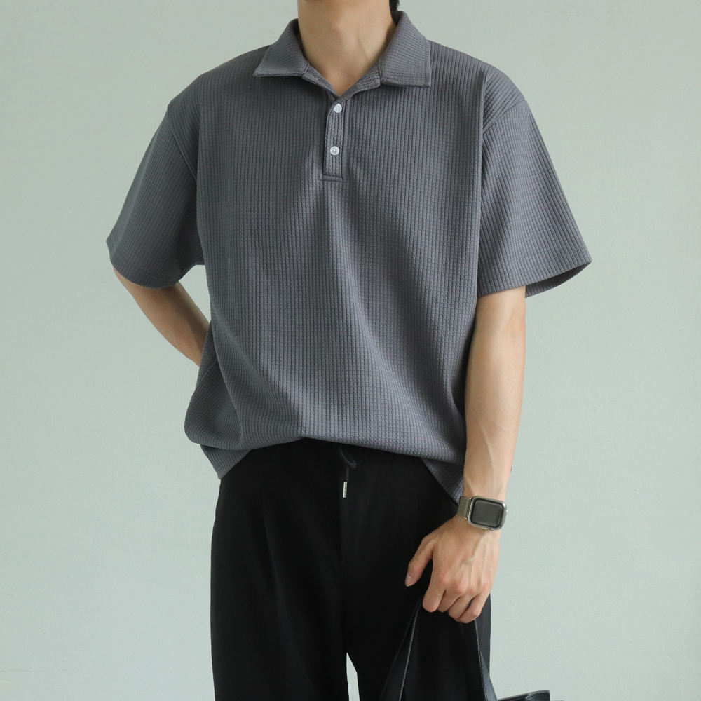 피케 티셔츠 오버핏 여름 남자 반팔티 헨리넥 반팔 - 상세 이미지 5