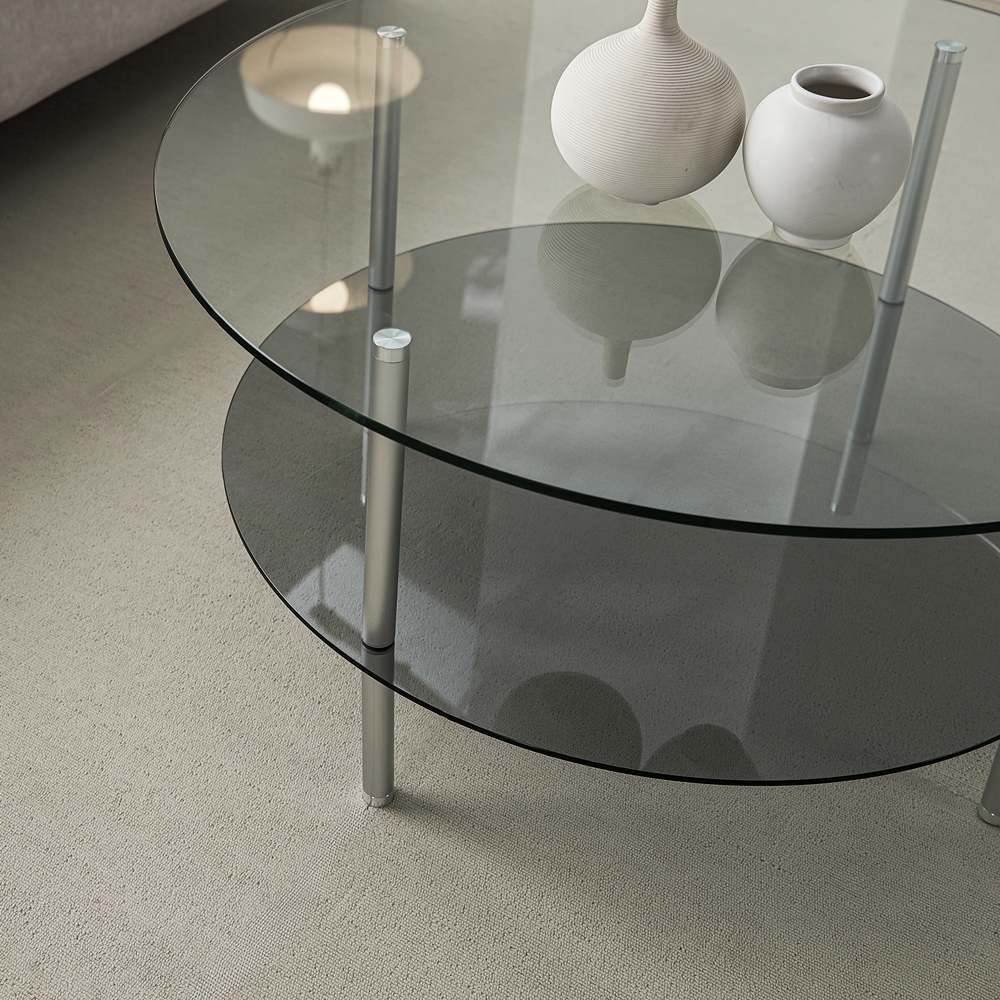 클라르 높은 소파 좌식테이블 원형 강화유리 커피 테이블 650