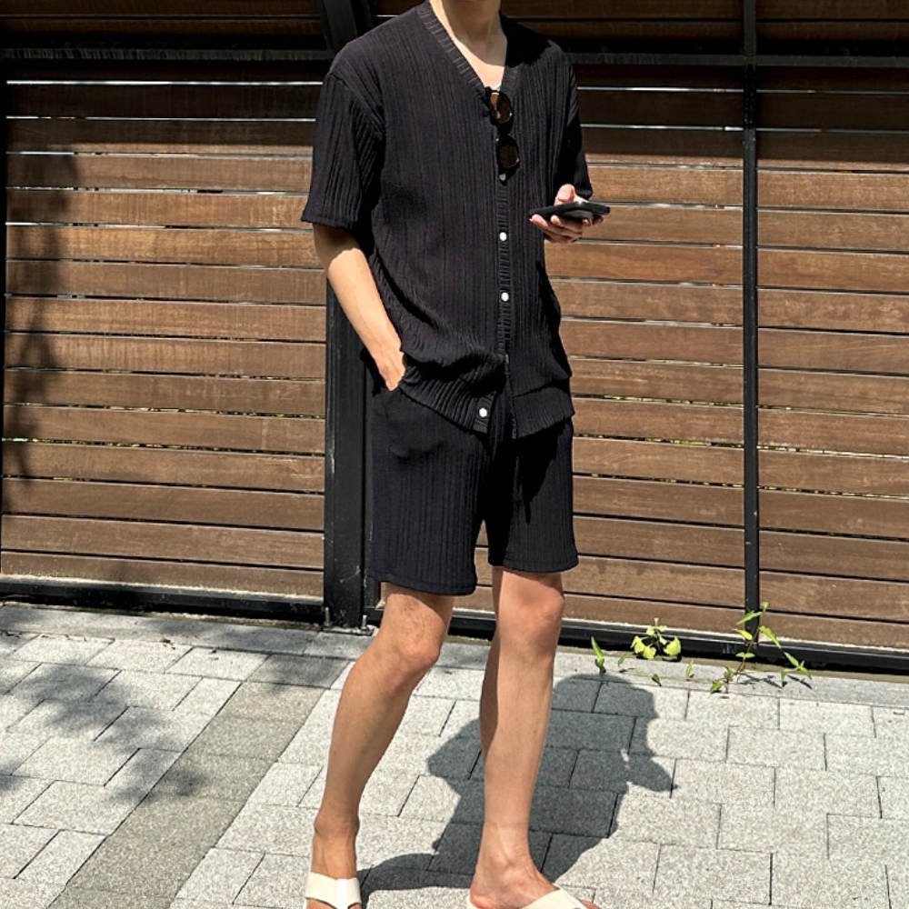 남자 암지 여름 4타입 반팔가디건 나시 롱팬츠 반바지 플리츠 셋업 세트 이미지 7