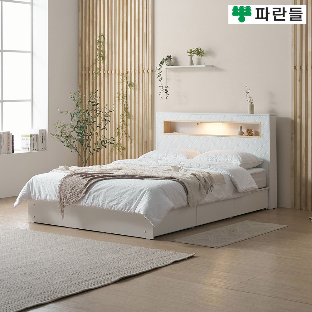 파란들가구 편백 LED 사선무늬헤드 서랍수납 침대프레임 이미지 7