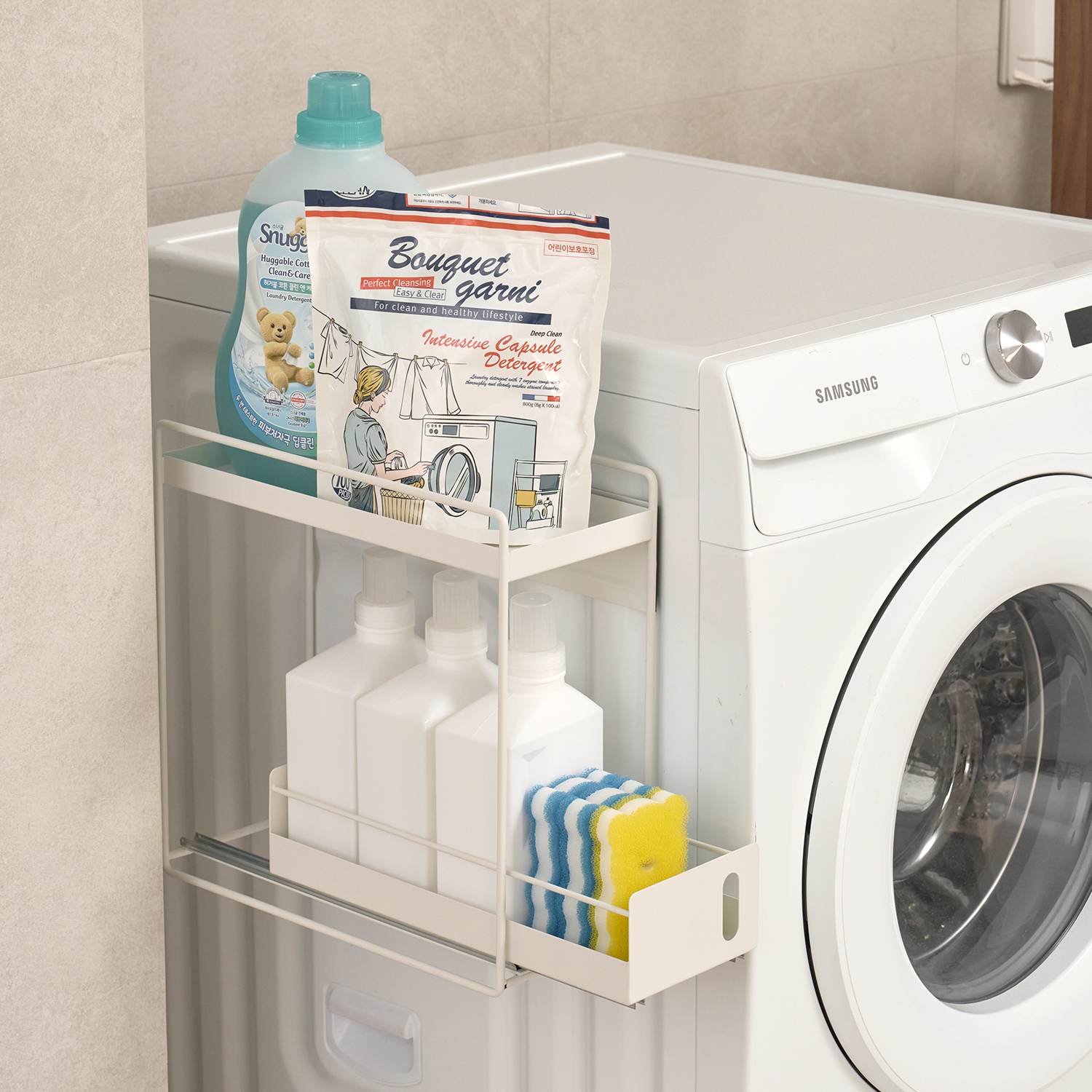 [공중부양 선반] 코드리빙 틈새 수납 세탁기 세탁실 무타공 슬림핏 자석 선반 정리대 2단