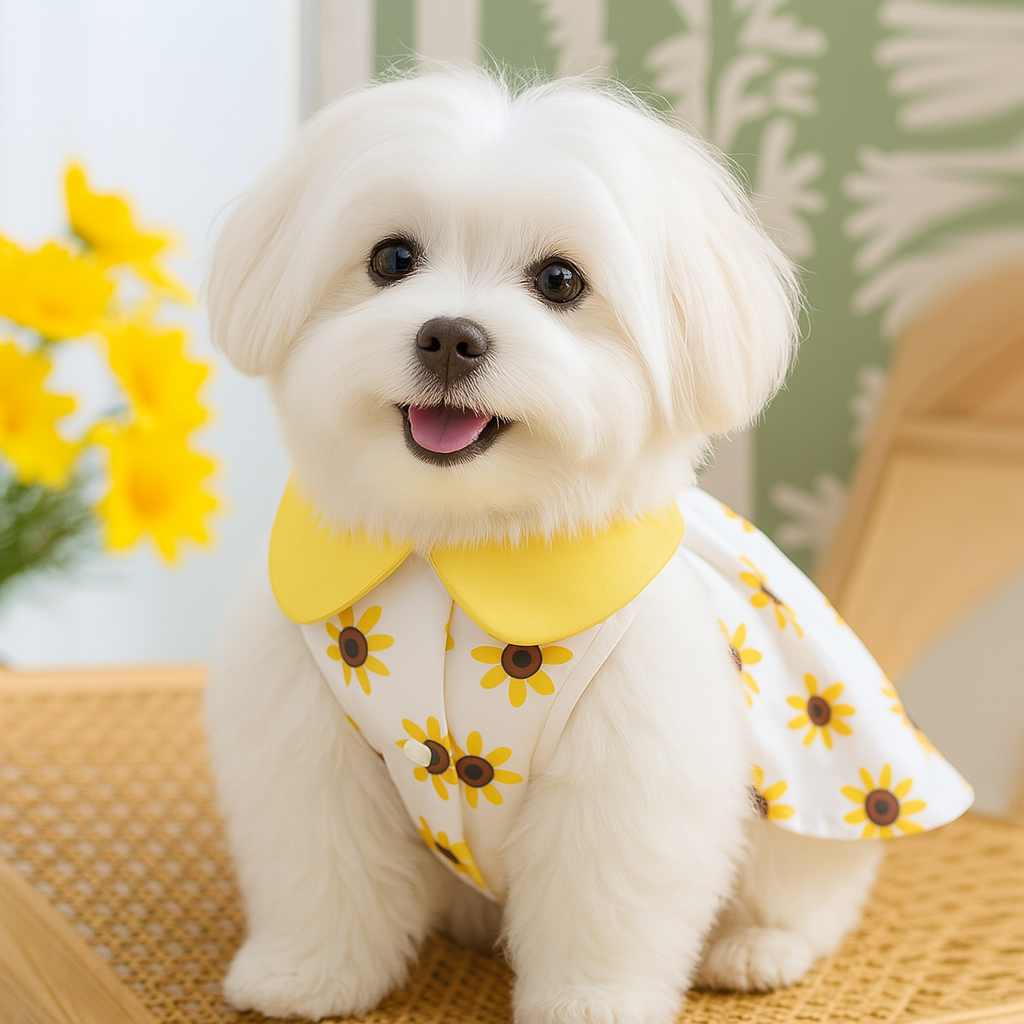 1020/ 해바라기 패턴 강아지 고양이 하네스고리 원피스 반려동물 애견 펫 댕댕이옷 - 상품 이미지