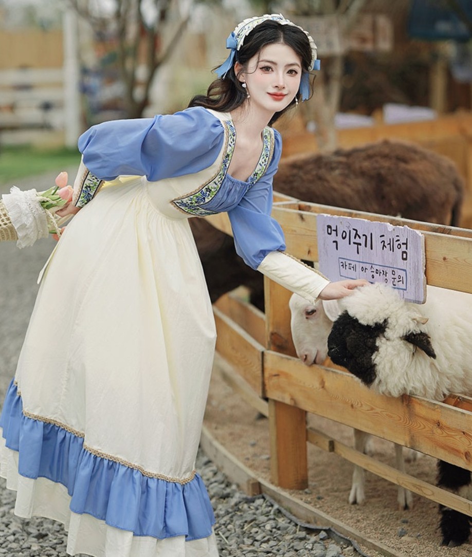 프랑스풍 프렌치 로리타 공주 빈티지 드레스 연극무대의상 귀엽고 사랑스런 A라인 - 상세 이미지 2