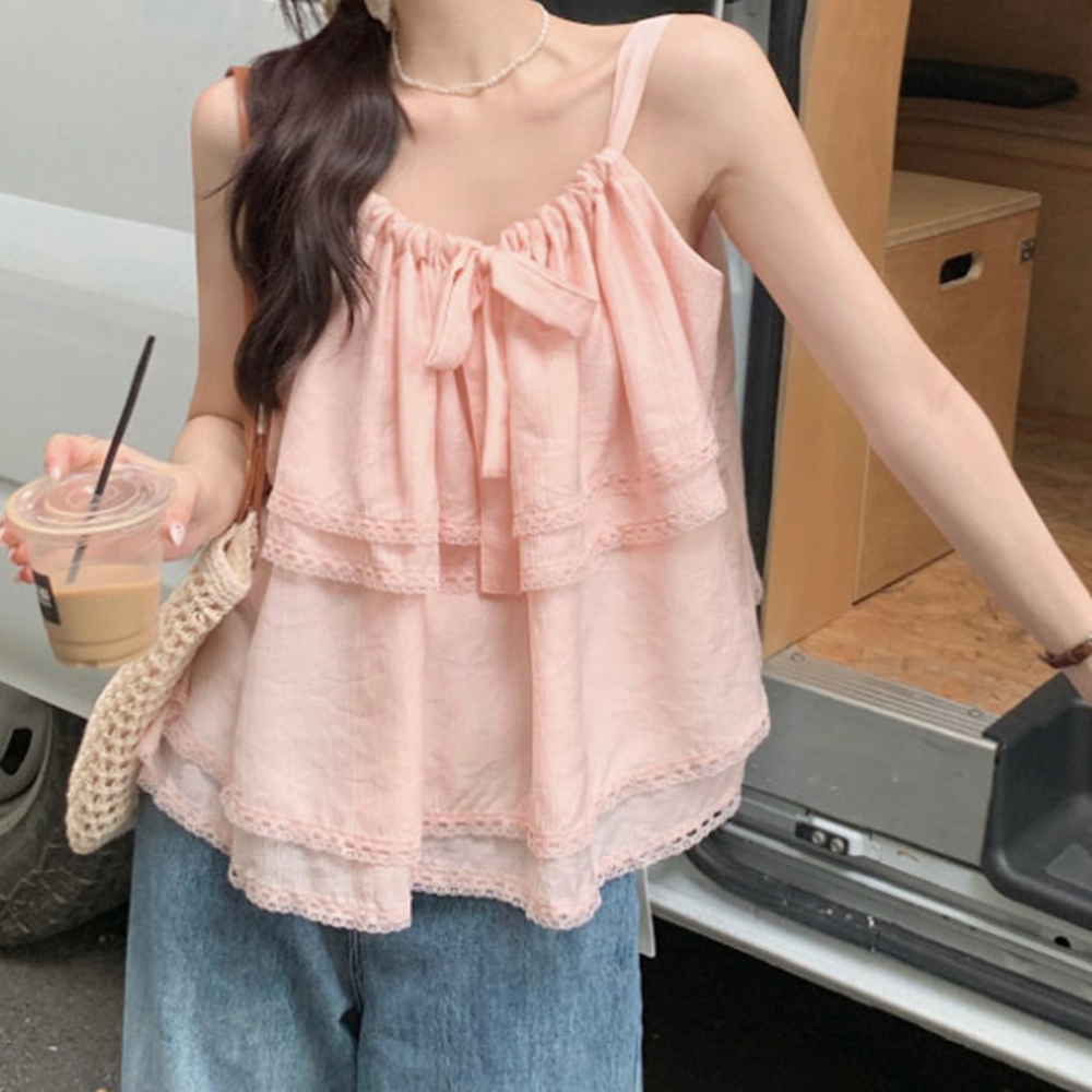 보헤미안블라우스 캉캉 뷔스티에 리본 끈나시 블라우스 이미지 7