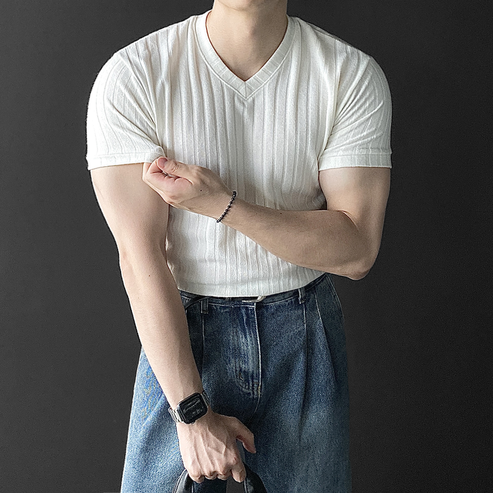 남자반팔니트 브이넥 남성여름니트 - 상세 이미지 3