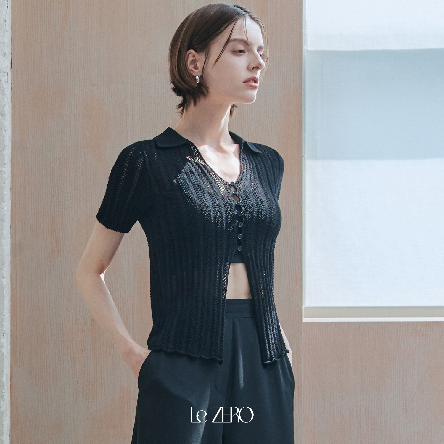 [제로스트릿] 르제로 아이스 펀칭 카라 가디건 LeZERO ICE PUNCHING COLLAR CARDIGAN / BLACK