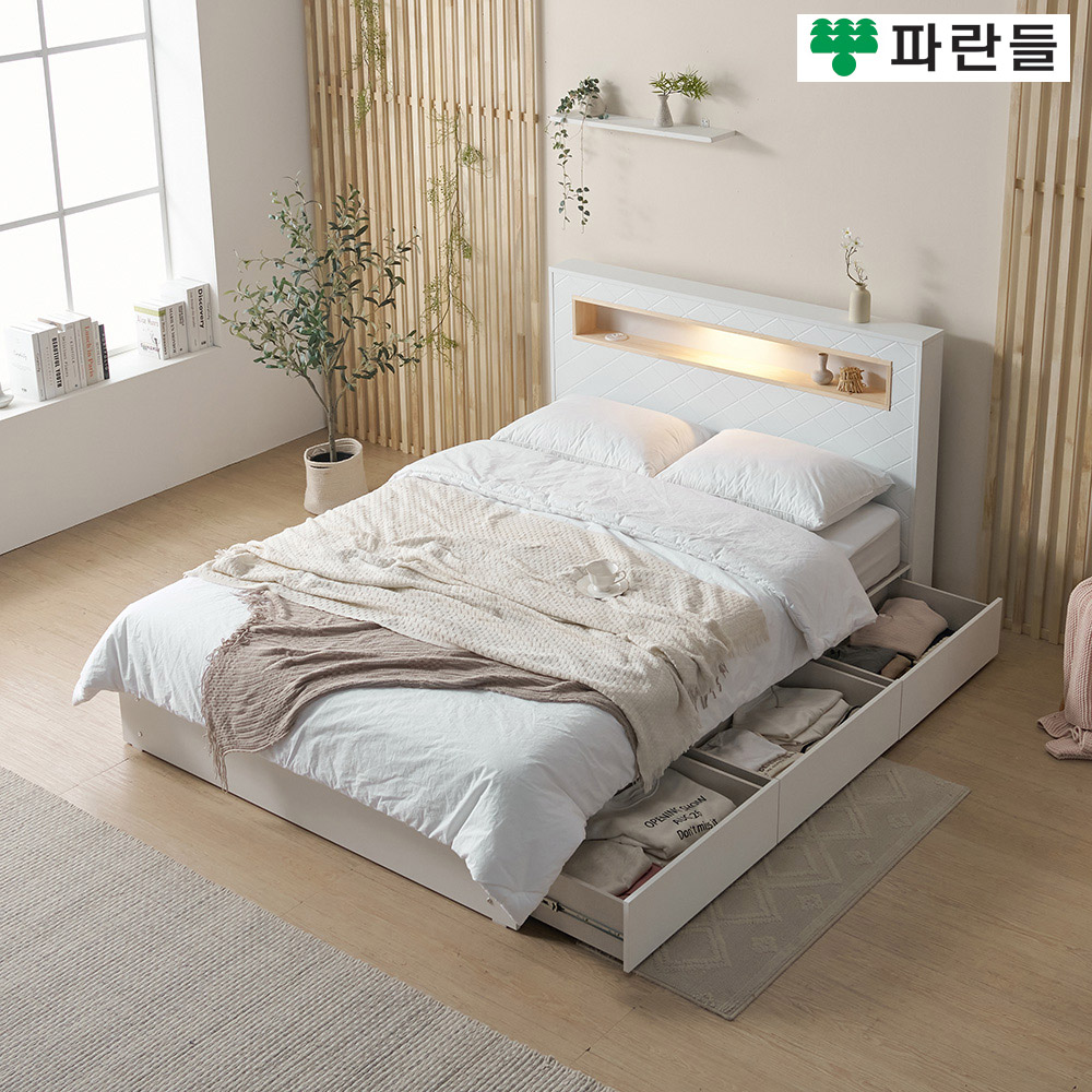 파란들가구 편백 LED 사선무늬헤드 서랍수납 침대프레임 이미지 8