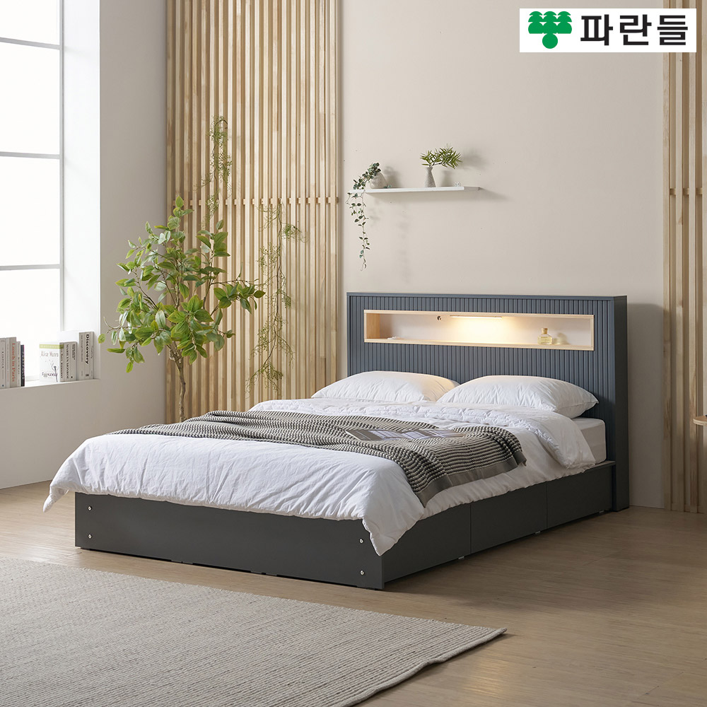 파란들가구 편백 LED 직선무늬 높이300 서랍수납 킨침대프레임 - 상세 이미지 4