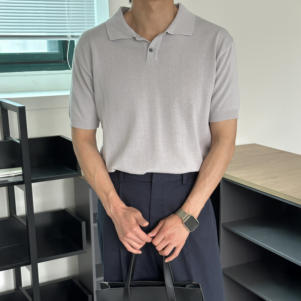 남자 여름니트 오버핏 헨리넥 린넨 남자 반팔 니트 - 상세 이미지 4