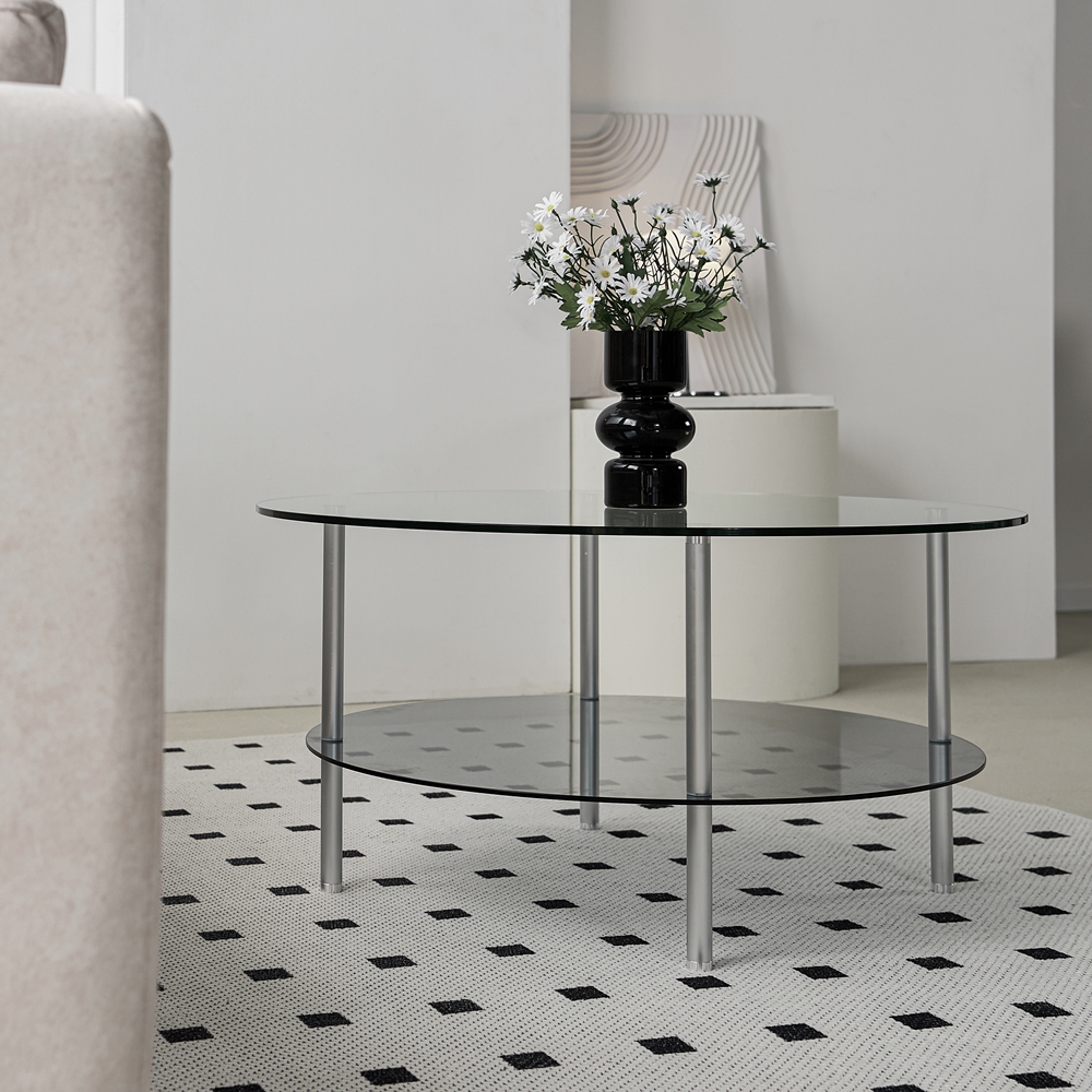 클라르 높은 소파 좌식테이블 원형 강화유리 커피 테이블 650