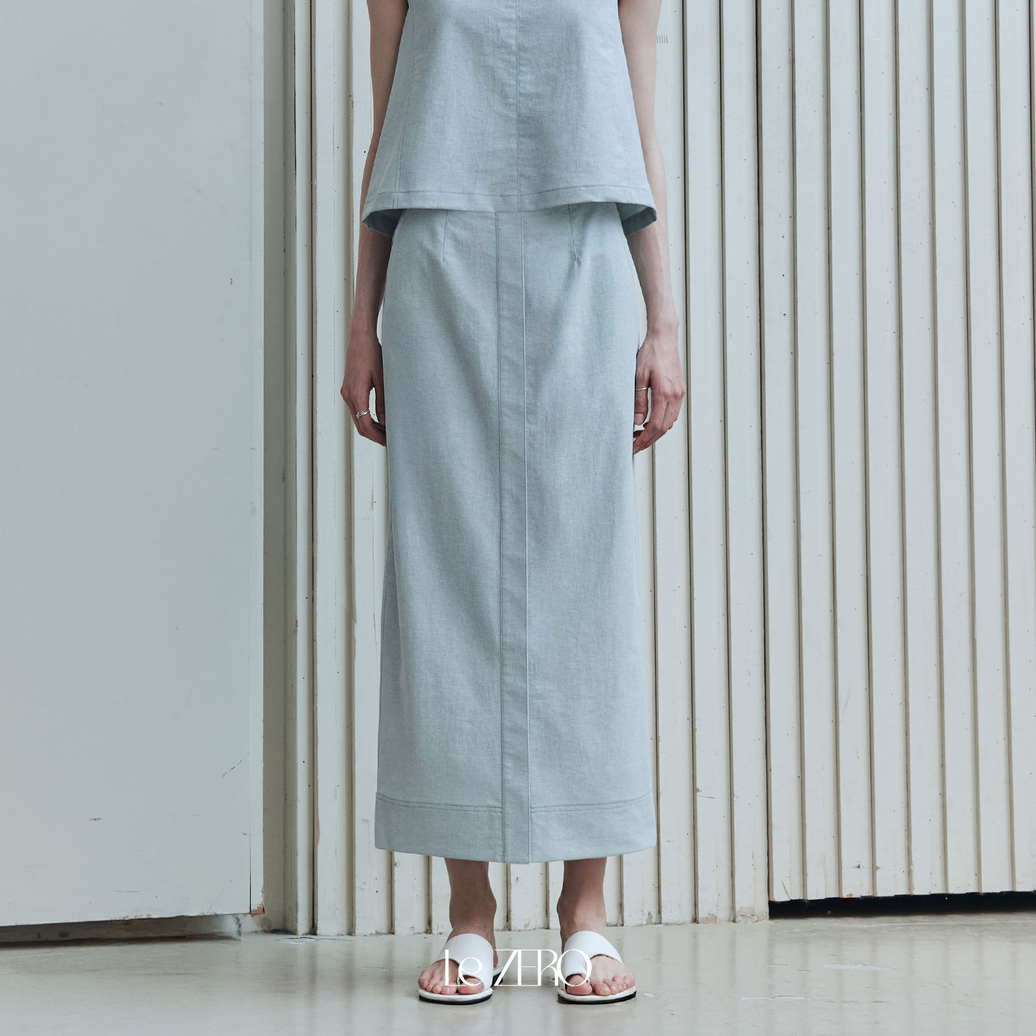 [제로스트릿] 르제로 스티치 롱 스커트 LeZERO STITCH LONG SKIRT / BLUE - 상품 이미지